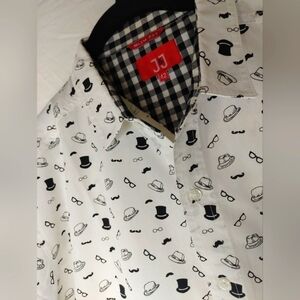 Vintage Retro J&J Boy Men's Slim Fit 42 Print Short Sleeve Button  Shirt Golf D5